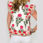 SALE!!!  Leah Pink Floral Print Tie Neck Striped Detail Flutter Sleeve Blouse