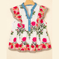 SALE!!!  Leah Pink Floral Print Tie Neck Striped Detail Flutter Sleeve Blouse