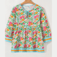 Lanelle Green Floral Print Striped Trim Tie Neck Puff Sleeve Babydoll Blouse