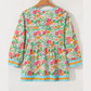 Lanelle Green Floral Print Striped Trim Tie Neck Puff Sleeve Babydoll Blouse