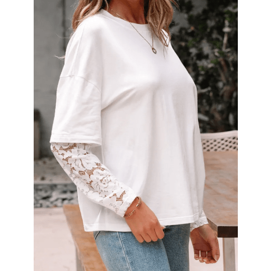 Roselle White Lace Long Sleeve Insert Drop Shoulder Tee