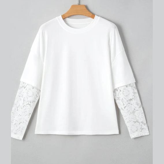 Roselle White Lace Long Sleeve Insert Drop Shoulder Tee