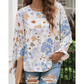 Joelinne White Floral Print Sweet Lantern Long Sleeve Blouse