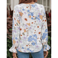 Joelinne White Floral Print Sweet Lantern Long Sleeve Blouse