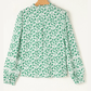 Julee Green Printed Lace Detail Floral Puff Sleeve Fall Shirt