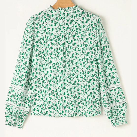 Julee Green Printed Lace Detail Floral Puff Sleeve Fall Shirt