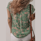 Talma Green Floral Print Pleated Buttoned V Neck Short Sleeve Blouse
