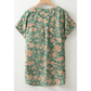 Talma Green Floral Print Pleated Buttoned V Neck Short Sleeve Blouse