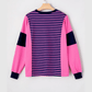 Elva Pink Stripe Color Block V Neck Loose Fit Long Sleeve Top