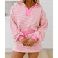 Fran Pink Stripe Collared V Neck Drop Shoulder Pullover and Skort 2pcs Outfit