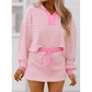 Fran Pink Stripe Collared V Neck Drop Shoulder Pullover and Skort 2pcs Outfit