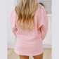 Fran Pink Stripe Collared V Neck Drop Shoulder Pullover and Skort 2pcs Outfit