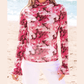 Georgia Floral Mesh Flounce Sleeve Mock Neck Blouse