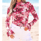 Georgia Floral Mesh Flounce Sleeve Mock Neck Blouse
