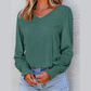 Jaycee Green Shirred Shoulder Frilled Cuffs Long Sleeve Top