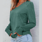 Jaycee Green Shirred Shoulder Frilled Cuffs Long Sleeve Top