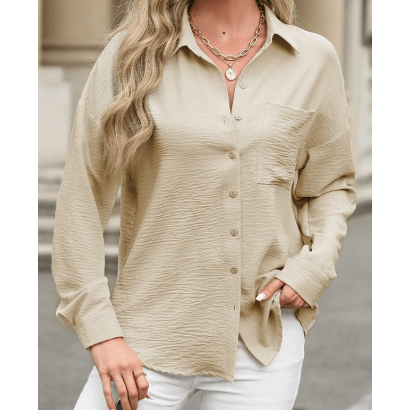 Liv Beige Pure Color Patch Pocket Shirt