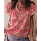 RTS Pink Allover Printed Half Button Neck Ruffle Sleeve Blouse