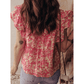 RTS Pink Allover Printed Half Button Neck Ruffle Sleeve Blouse