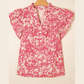 RTS Pink Allover Printed Half Button Neck Ruffle Sleeve Blouse