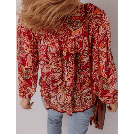 Sammy Jo Multicolour Ethnic Paisley Print Tassel Tie Puff Sleeve Boho Blouse
