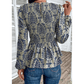 Terrie Sky Blue Boho Printed Balloon Sleeve Smocked Peplum Blouse
