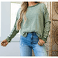Arianna Green Stripe Thermal Knit Drop Shoulder Casual Top