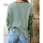 Arianna Green Stripe Thermal Knit Drop Shoulder Casual Top