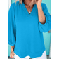 Dezi Blue Frilled V Neckline Bracelet Sleeve Crinkled Blouse