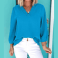 Dezi Blue Frilled V Neckline Bracelet Sleeve Crinkled Blouse