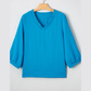 Dezi Blue Frilled V Neckline Bracelet Sleeve Crinkled Blouse
