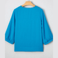 Dezi Blue Frilled V Neckline Bracelet Sleeve Crinkled Blouse