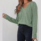 Estelle Green Stripe V Neck Stretchy Long Sleeve Top