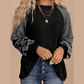Flossy Black Contrast Print Striped Raglan Long Sleeve Loose Top