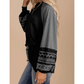 Flossy Black Contrast Print Striped Raglan Long Sleeve Loose Top