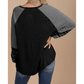 Flossy Black Contrast Print Striped Raglan Long Sleeve Loose Top