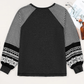 Flossy Black Contrast Print Striped Raglan Long Sleeve Loose Top