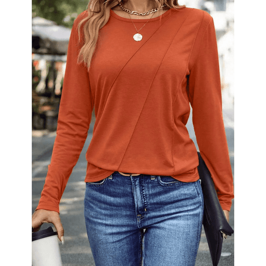 Indy Orange Asymmetric Seam Detail Solid Color Long Sleeve Top