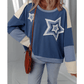Carlie Dark Blue Contrast Knitted Colorblock Star Patchwork Oversize Long Sleeve Top