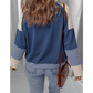 Carlie Dark Blue Contrast Knitted Colorblock Star Patchwork Oversize Long Sleeve Top