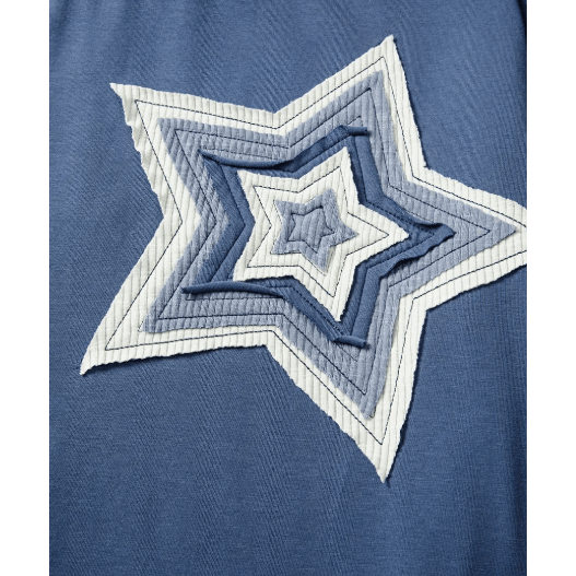 Carlie Dark Blue Contrast Knitted Colorblock Star Patchwork Oversize Long Sleeve Top