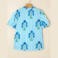 RTS Sky Blue Stripe Floral Buttoned Frilly Notched Neck Puff Sleeve Summer Blouse