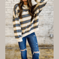 Arlynn Khaki Stripe Crew Neck Drop Shoulder Pullover Sweatshirt