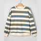 Arlynn Khaki Stripe Crew Neck Drop Shoulder Pullover Sweatshirt