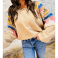 Aztec Light French Beige Patchwork Raglan Pullover Sweatshirt