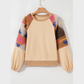Aztec Light French Beige Patchwork Raglan Pullover Sweatshirt