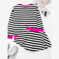 Bionda Black Stripe Contrast Ribbed Banding Long Sleeve Blouse Loose Shorts Set