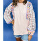 Nila Ricrac Trim Floral Plaid Patchwork Puff Sleeve Blouse