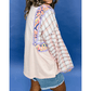 Nila Ricrac Trim Floral Plaid Patchwork Puff Sleeve Blouse