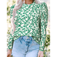Shanna Green Leopard Print Mock Neck Puff Sleeve Top